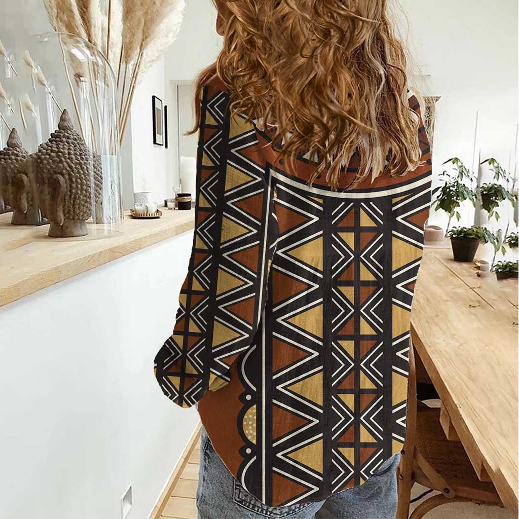 Mali Mud Cloth African Village Women Casual Shirt Ethnic Geometry Style - Wonder Print Shop