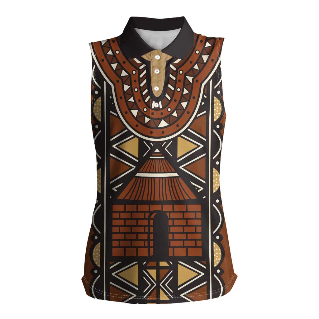Mali Mud Cloth African Village Women Sleeveless Polo Shirt Ethnic Geometry Style - Wonder Print Shop