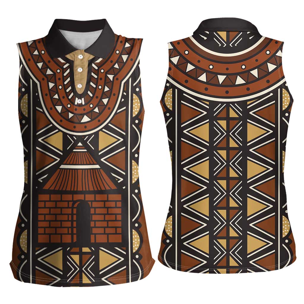 Mali Mud Cloth African Village Women Sleeveless Polo Shirt Ethnic Geometry Style - Wonder Print Shop