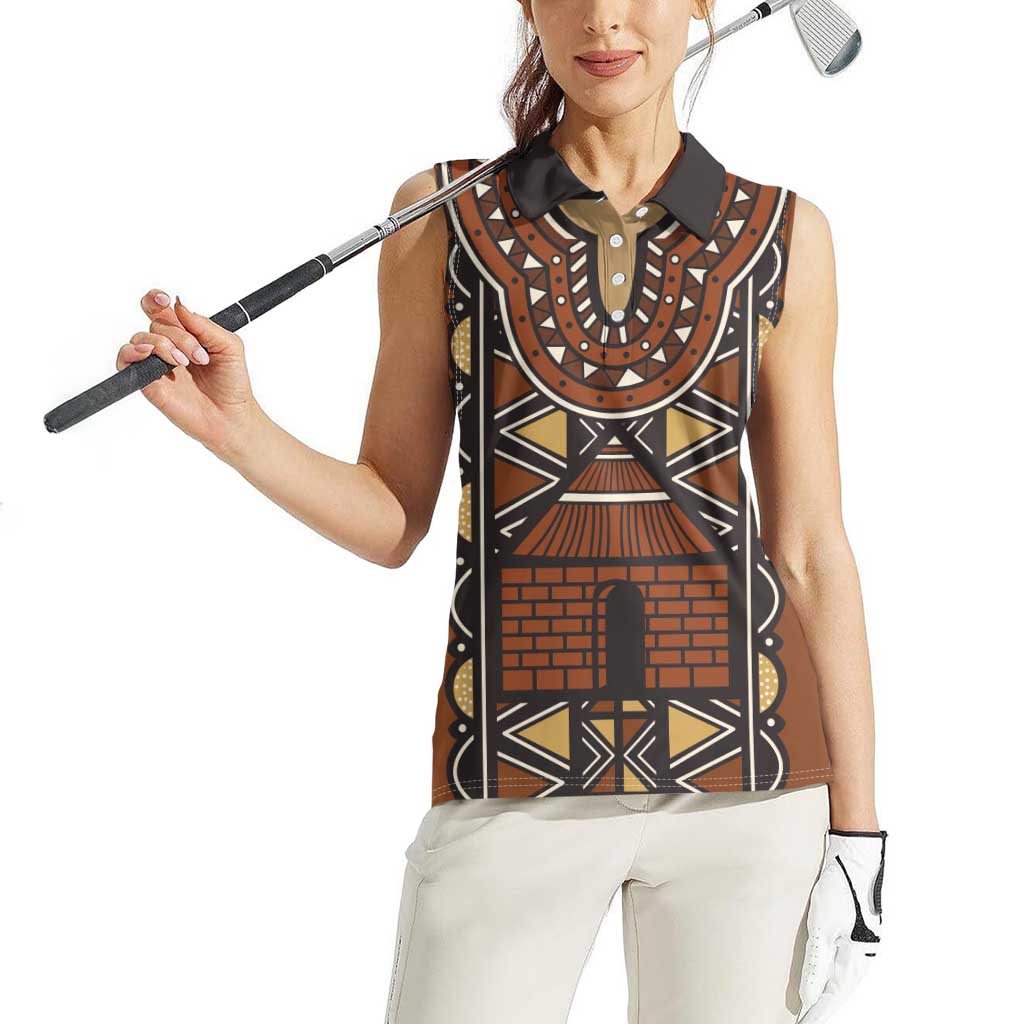 Mali Mud Cloth African Village Women Sleeveless Polo Shirt Ethnic Geometry Style - Wonder Print Shop