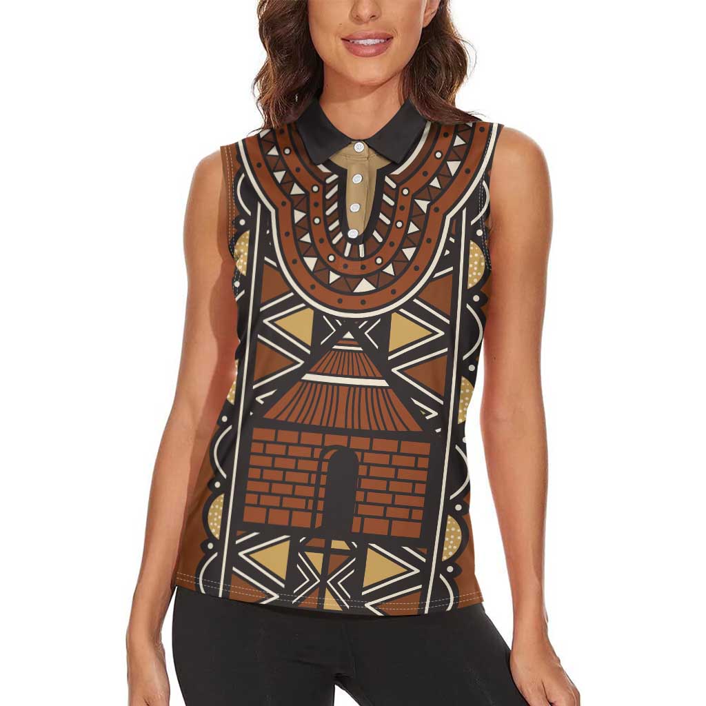 Mali Mud Cloth African Village Women Sleeveless Polo Shirt Ethnic Geometry Style - Wonder Print Shop