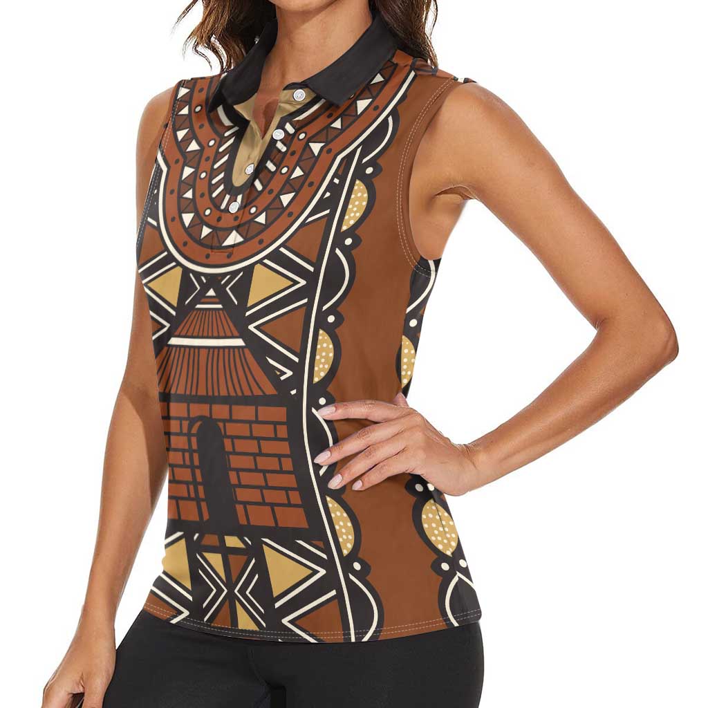Mali Mud Cloth African Village Women Sleeveless Polo Shirt Ethnic Geometry Style - Wonder Print Shop