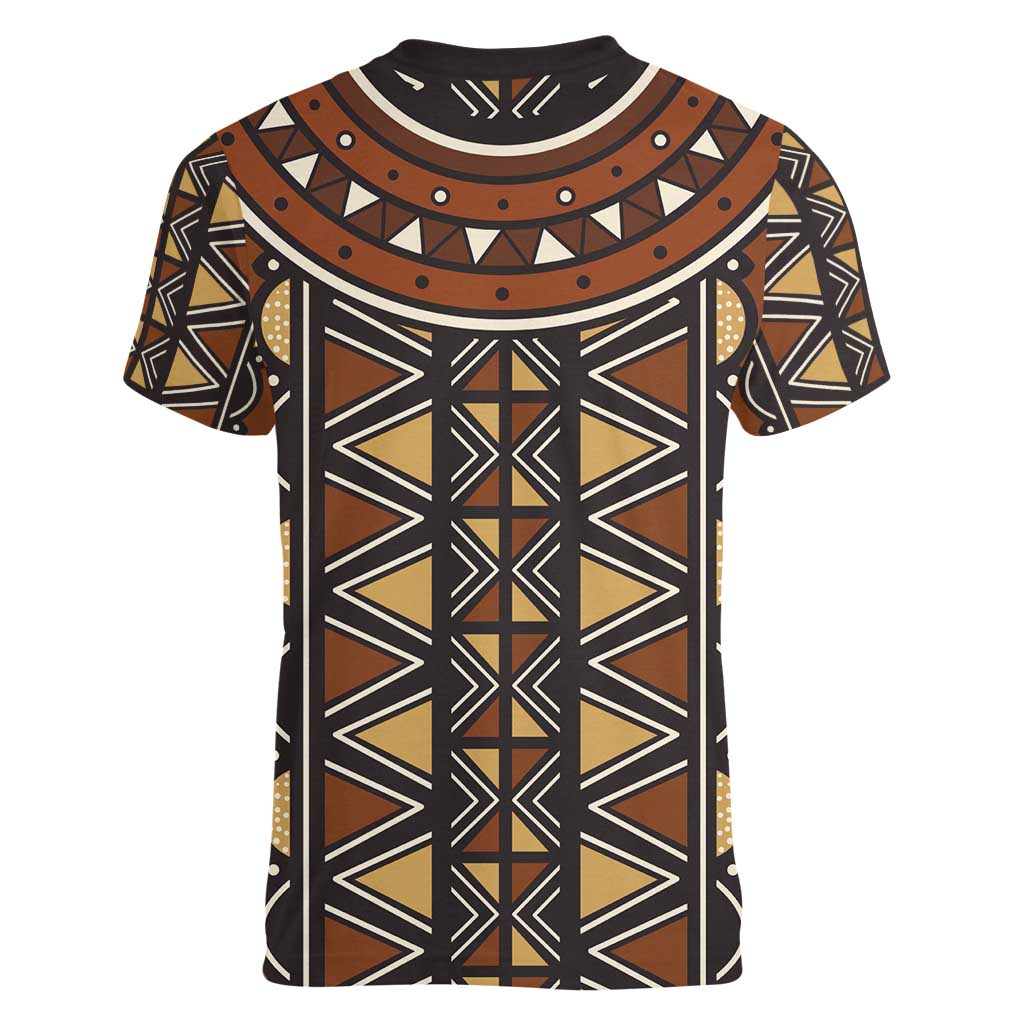 Mali Mud Cloth African Village Women V-Neck T-Shirt Ethnic Geometry Style - Wonder Print Shop