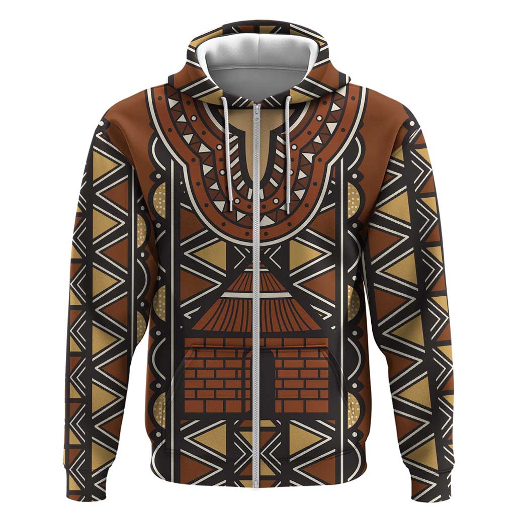Mali Mud Cloth African Village Zip Hoodie Ethnic Geometry Style - Wonder Print Shop