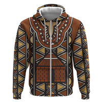 Mali Mud Cloth African Village Zip Hoodie Ethnic Geometry Style - Wonder Print Shop