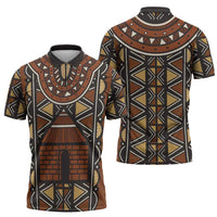 Mali Mud Cloth African Village Zipper Polo Shirt Ethnic Geometry Style - Wonder Print Shop