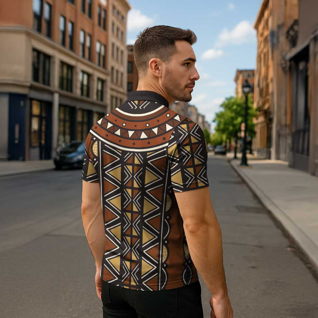 Mali Mud Cloth African Village Zipper Polo Shirt Ethnic Geometry Style - Wonder Print Shop