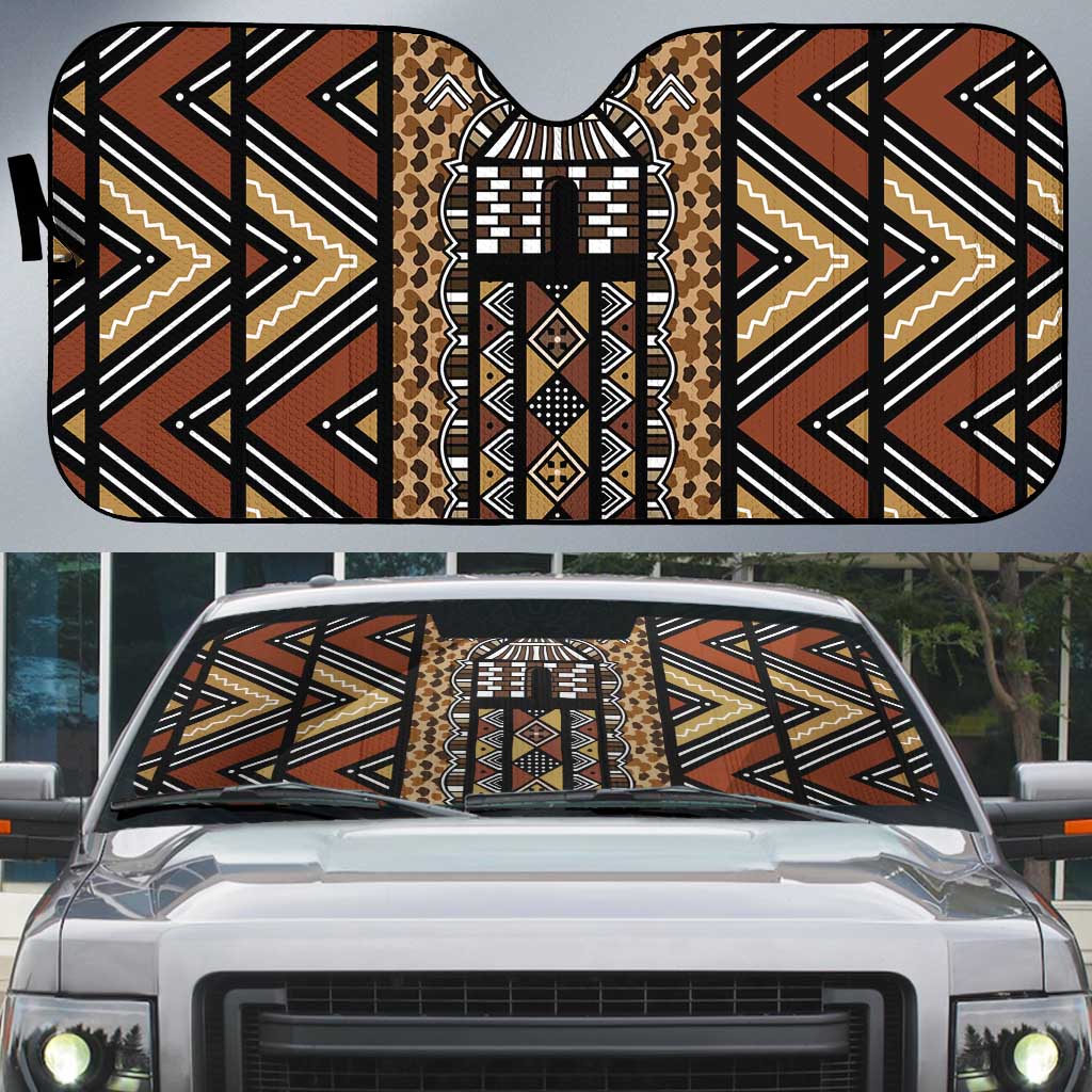 Mali Mud Cloth Leopards Legacy Auto Sun Shade Tribal Village - Wonder Print Shop