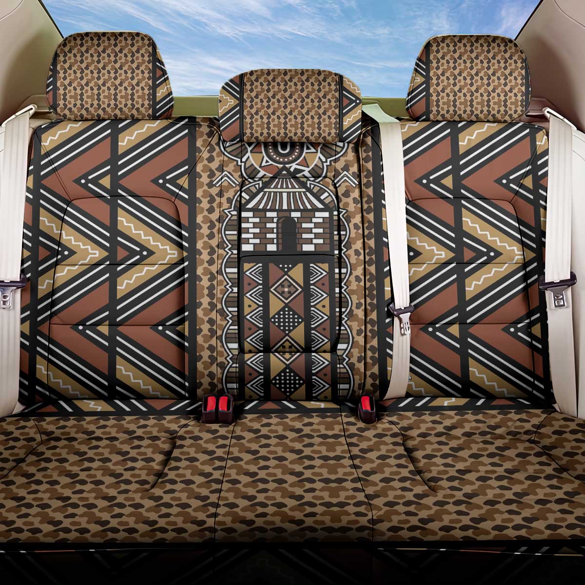 Mali Mud Cloth Leopards Legacy Back Car Seat Cover Tribal Village - Wonder Print Shop