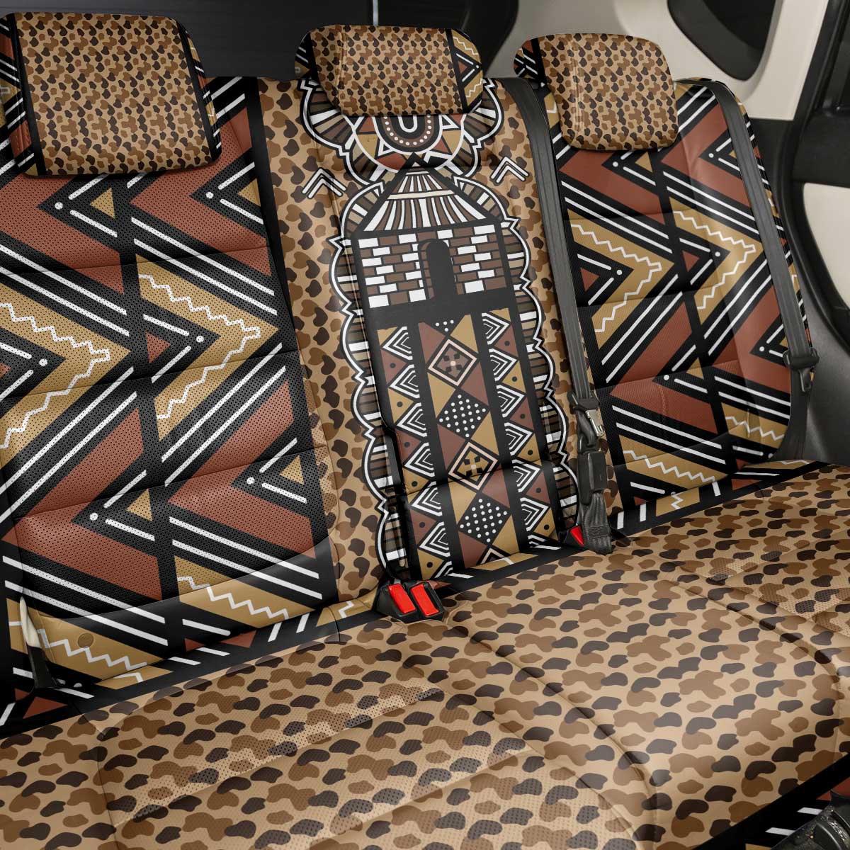 Mali Mud Cloth Leopards Legacy Back Car Seat Cover Tribal Village - Wonder Print Shop