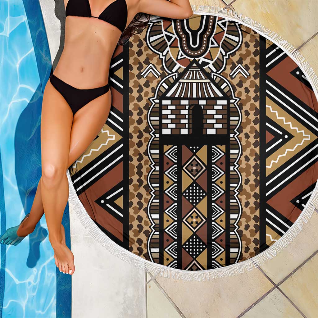 Mali Mud Cloth Leopards Legacy Beach Blanket Tribal Village - Wonder Print Shop