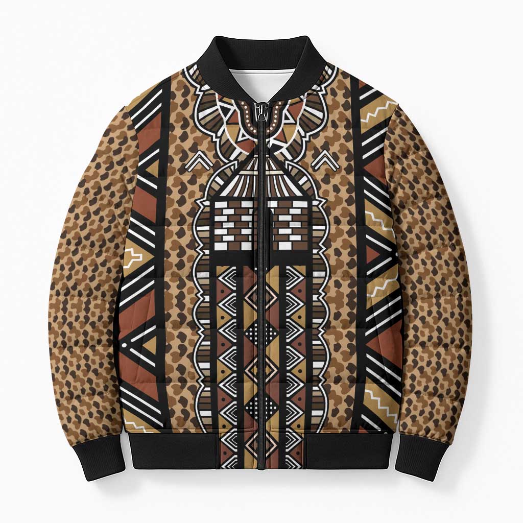 Mali Mud Cloth Leopards Legacy Bomber Puffer Jacket Tribal Village - Wonder Print Shop