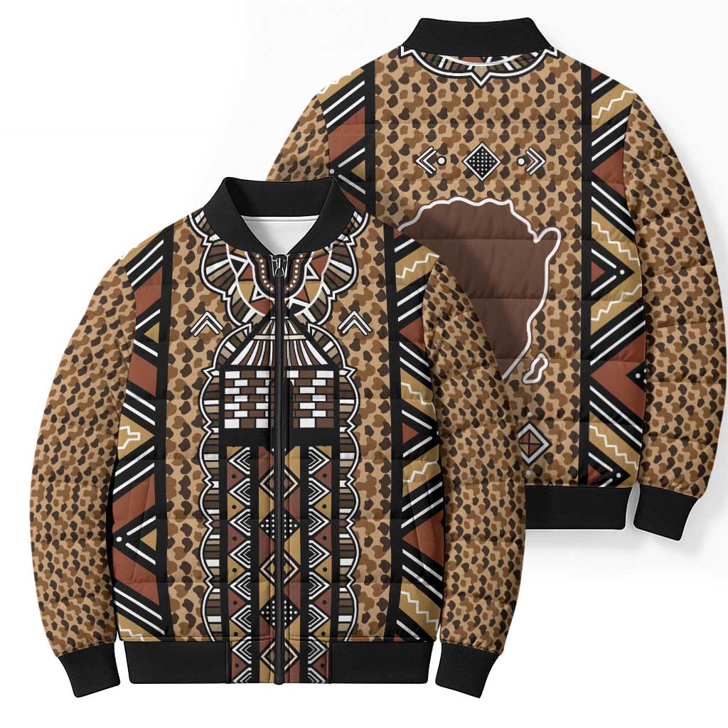 Mali Mud Cloth Leopards Legacy Bomber Puffer Jacket Tribal Village - Wonder Print Shop