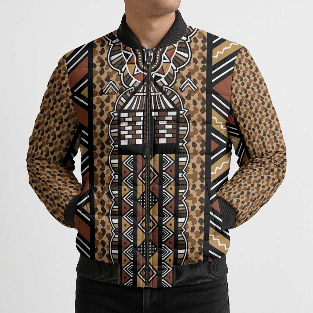 Mali Mud Cloth Leopards Legacy Bomber Puffer Jacket Tribal Village - Wonder Print Shop