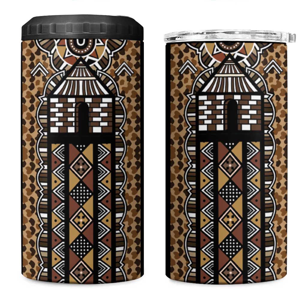 Mali Mud Cloth Leopards Legacy 4 in 1 Can Cooler Tumbler Tribal Village - Wonder Print Shop