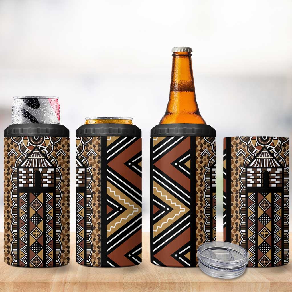 Mali Mud Cloth Leopards Legacy 4 in 1 Can Cooler Tumbler Tribal Village - Wonder Print Shop