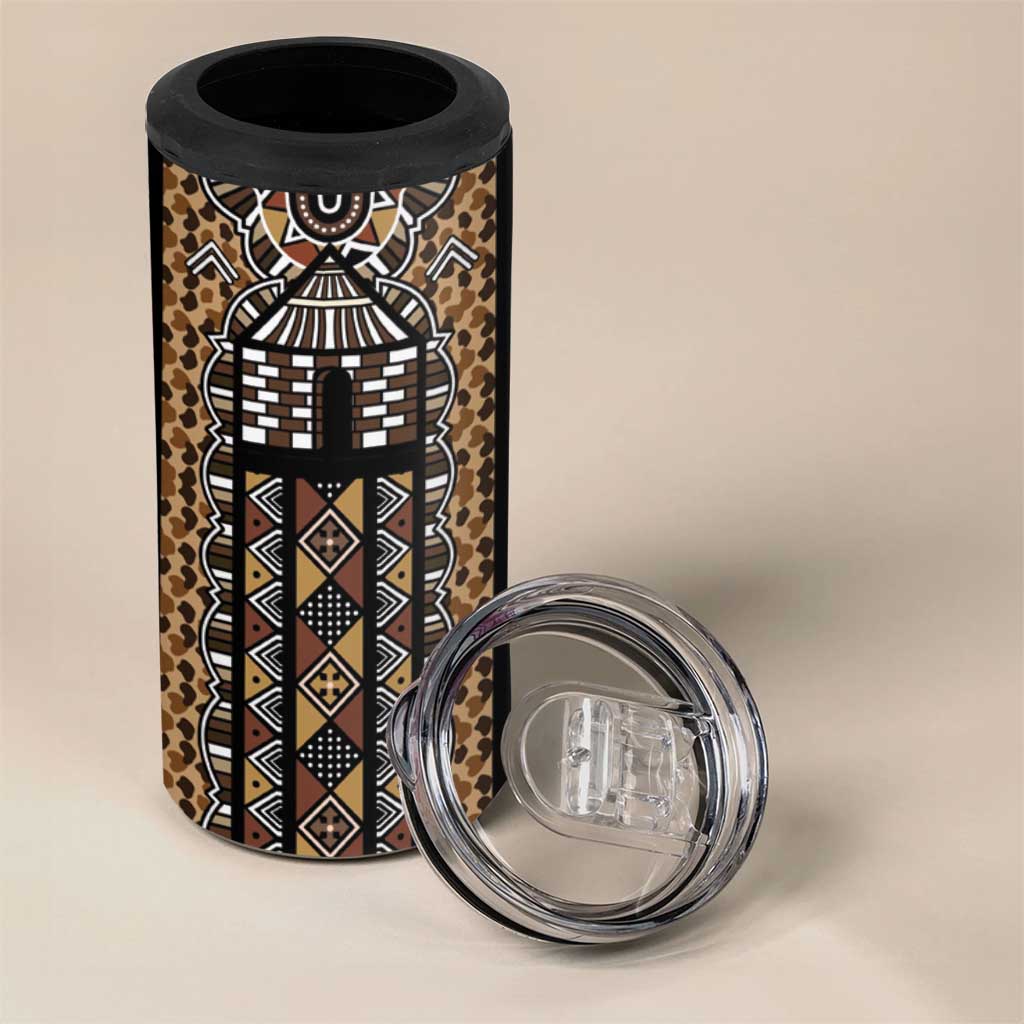 Mali Mud Cloth Leopards Legacy 4 in 1 Can Cooler Tumbler Tribal Village - Wonder Print Shop