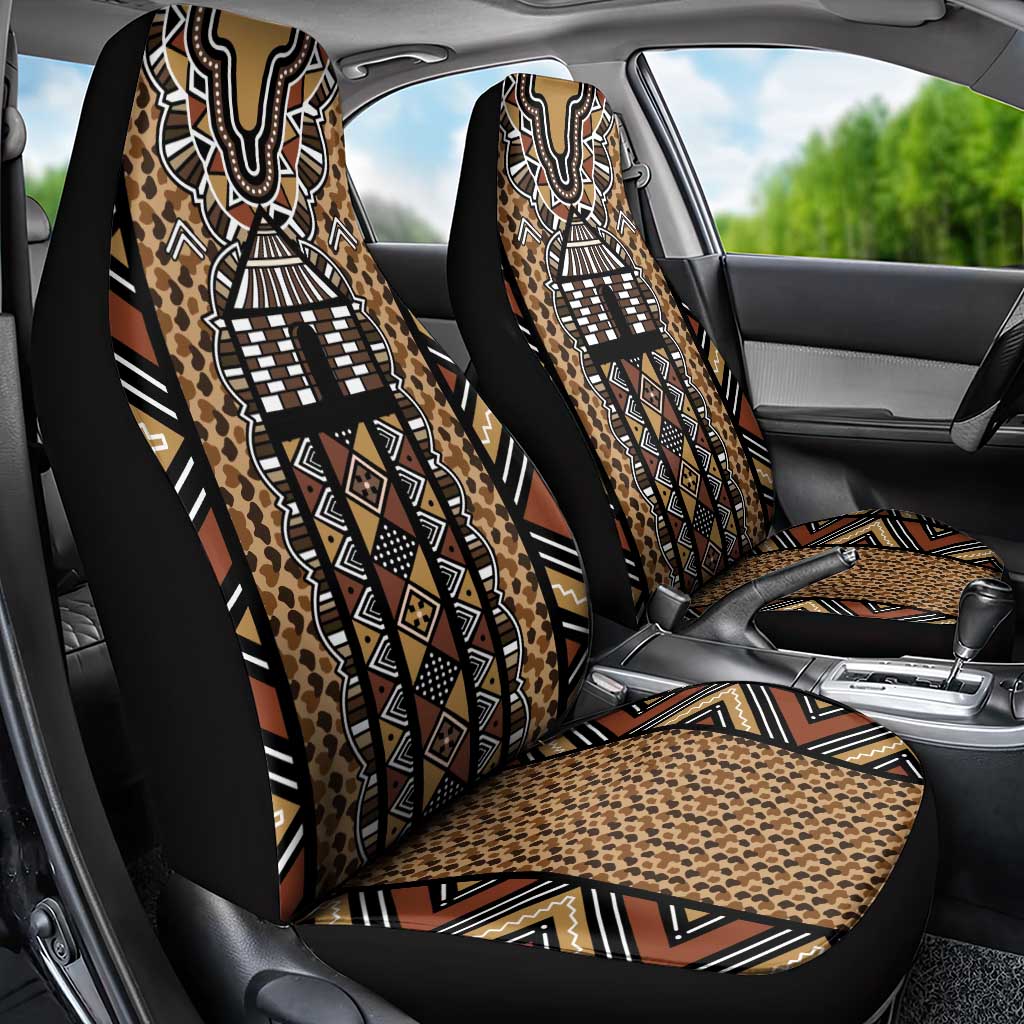 Mali Mud Cloth Leopards Legacy Car Seat Cover Tribal Village - Wonder Print Shop