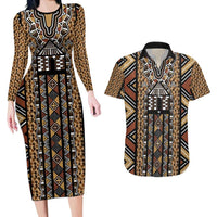 Mali Mud Cloth Leopards Legacy Couples Matching Long Sleeve Bodycon Dress and Hawaiian Shirt Tribal Village - Wonder Print Shop