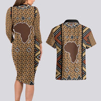 Mali Mud Cloth Leopards Legacy Couples Matching Long Sleeve Bodycon Dress and Hawaiian Shirt Tribal Village - Wonder Print Shop