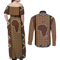 Mali Mud Cloth Leopards Legacy Couples Matching Off Shoulder Maxi Dress and Long Sleeve Button Shirt Tribal Village - Wonder Print Shop