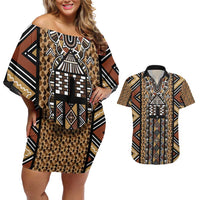Mali Mud Cloth Leopards Legacy Couples Matching Off Shoulder Short Dress and Hawaiian Shirt Tribal Village - Wonder Print Shop