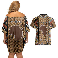 Mali Mud Cloth Leopards Legacy Couples Matching Off Shoulder Short Dress and Hawaiian Shirt Tribal Village - Wonder Print Shop
