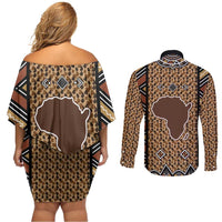 Mali Mud Cloth Leopards Legacy Couples Matching Off Shoulder Short Dress and Long Sleeve Button Shirt Tribal Village - Wonder Print Shop