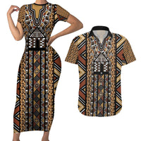 Mali Mud Cloth Leopards Legacy Couples Matching Short Sleeve Bodycon Dress and Hawaiian Shirt Tribal Village - Wonder Print Shop