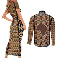 Mali Mud Cloth Leopards Legacy Couples Matching Short Sleeve Bodycon Dress and Long Sleeve Button Shirt Tribal Village - Wonder Print Shop