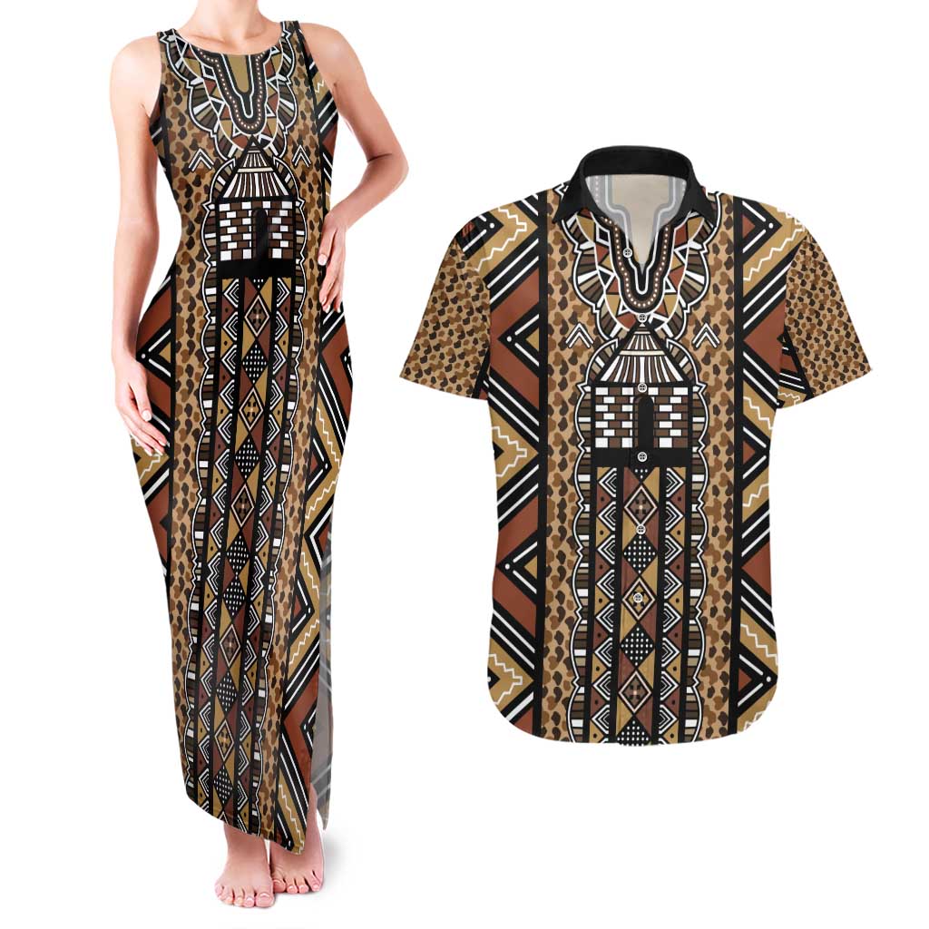 Mali Mud Cloth Leopards Legacy Couples Matching Tank Maxi Dress and Hawaiian Shirt Tribal Village - Wonder Print Shop
