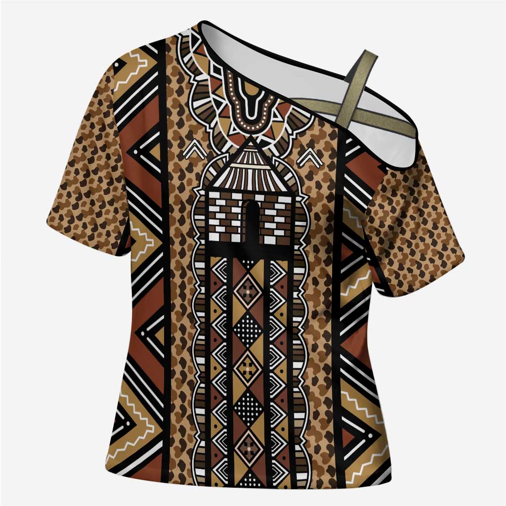 Mali Mud Cloth Leopards Legacy Cross Shoulder Shirt Tribal Village - Wonder Print Shop