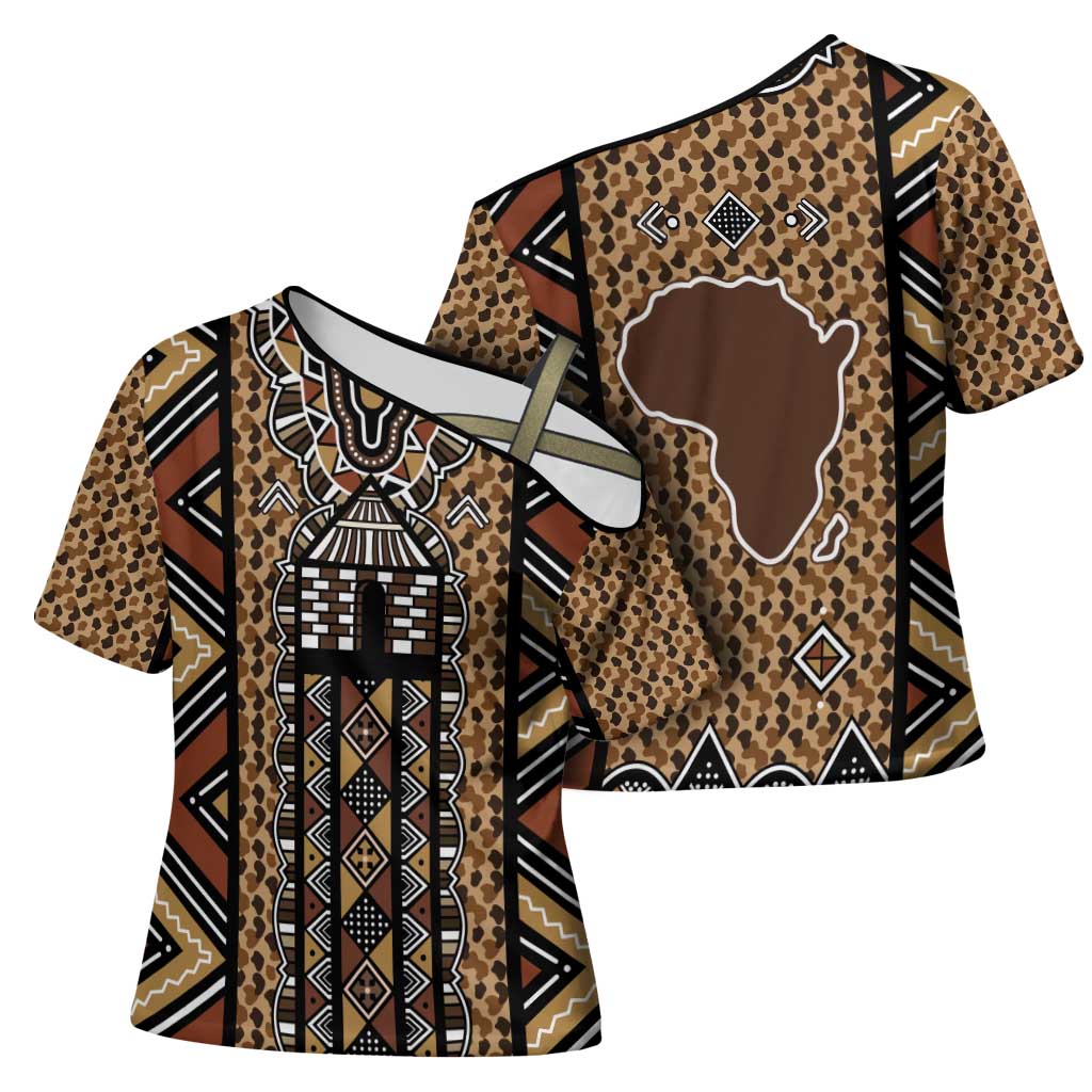 Mali Mud Cloth Leopards Legacy Cross Shoulder Shirt Tribal Village - Wonder Print Shop