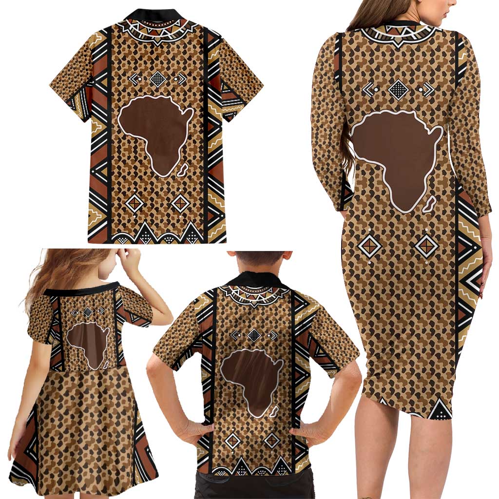 Mali Mud Cloth Leopards Legacy Family Matching Long Sleeve Bodycon Dress and Hawaiian Shirt Tribal Village - Wonder Print Shop