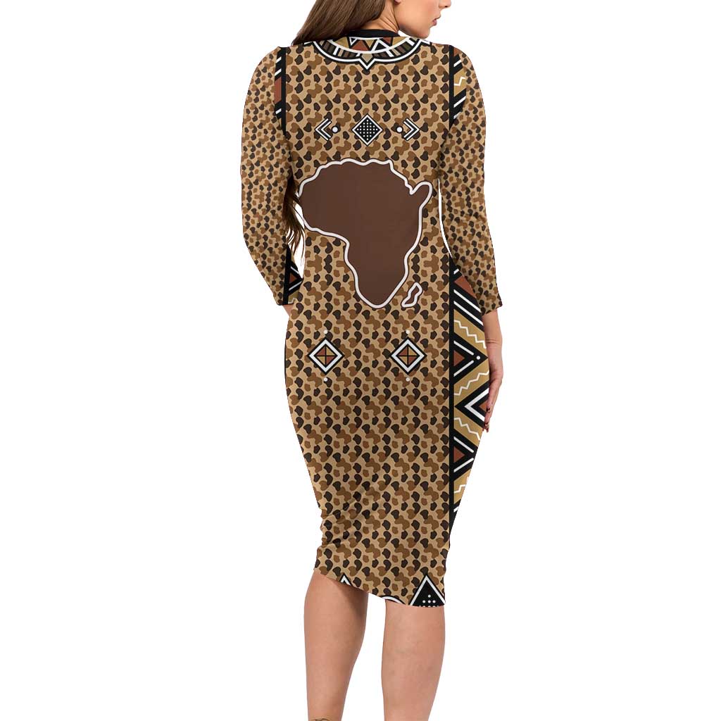 Mali Mud Cloth Leopards Legacy Family Matching Long Sleeve Bodycon Dress and Hawaiian Shirt Tribal Village - Wonder Print Shop