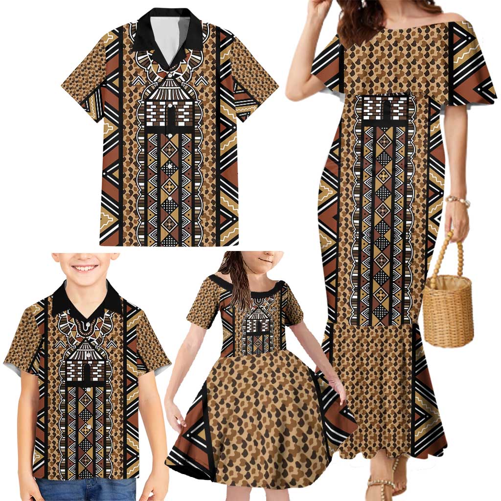 Mali Mud Cloth Leopards Legacy Family Matching Mermaid Dress and Hawaiian Shirt Tribal Village - Wonder Print Shop