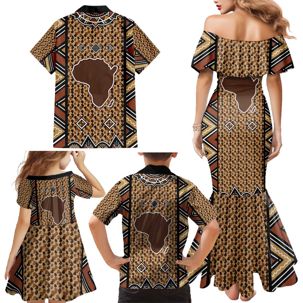 Mali Mud Cloth Leopards Legacy Family Matching Mermaid Dress and Hawaiian Shirt Tribal Village - Wonder Print Shop