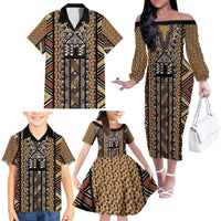 Mali Mud Cloth Leopards Legacy Family Matching Off The Shoulder Long Sleeve Dress and Hawaiian Shirt Tribal Village - Wonder Print Shop