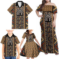 Mali Mud Cloth Leopards Legacy Family Matching Off Shoulder Maxi Dress and Hawaiian Shirt Tribal Village - Wonder Print Shop