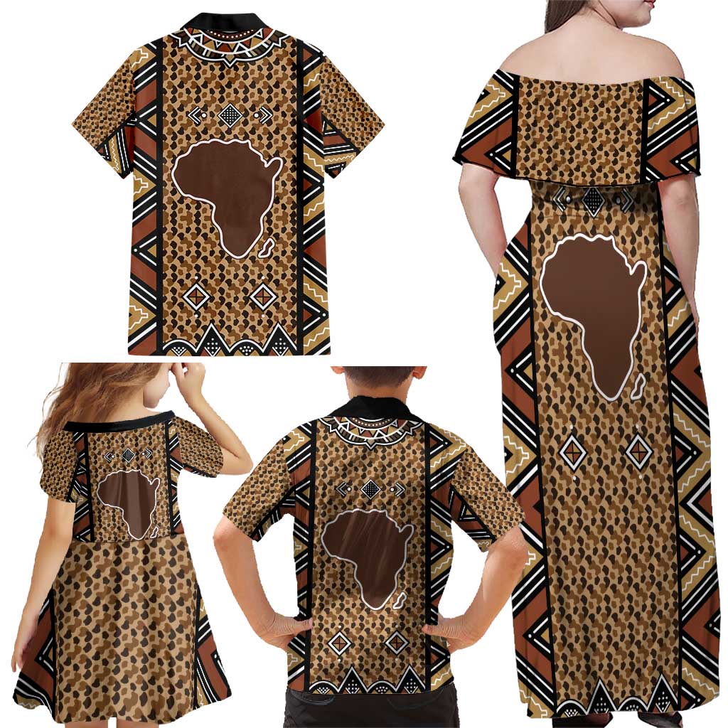 Mali Mud Cloth Leopards Legacy Family Matching Off Shoulder Maxi Dress and Hawaiian Shirt Tribal Village - Wonder Print Shop