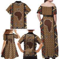 Mali Mud Cloth Leopards Legacy Family Matching Off Shoulder Maxi Dress and Hawaiian Shirt Tribal Village - Wonder Print Shop