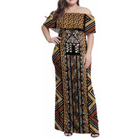 Mali Mud Cloth Leopards Legacy Family Matching Off Shoulder Maxi Dress and Hawaiian Shirt Tribal Village - Wonder Print Shop