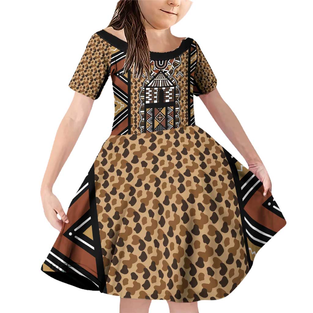 Mali Mud Cloth Leopards Legacy Family Matching Off Shoulder Short Dress and Hawaiian Shirt Tribal Village - Wonder Print Shop