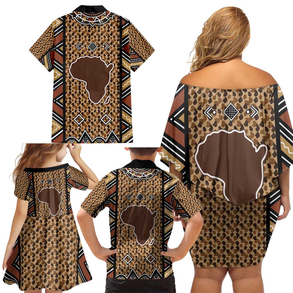 Mali Mud Cloth Leopards Legacy Family Matching Off Shoulder Short Dress and Hawaiian Shirt Tribal Village - Wonder Print Shop