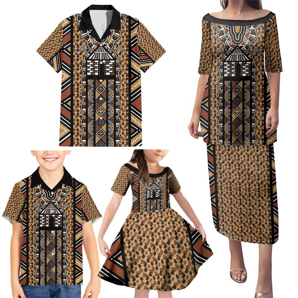 Mali Mud Cloth Leopards Legacy Family Matching Puletasi and Hawaiian Shirt Tribal Village - Wonder Print Shop