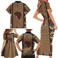 Mali Mud Cloth Leopards Legacy Family Matching Short Sleeve Bodycon Dress and Hawaiian Shirt Tribal Village - Wonder Print Shop