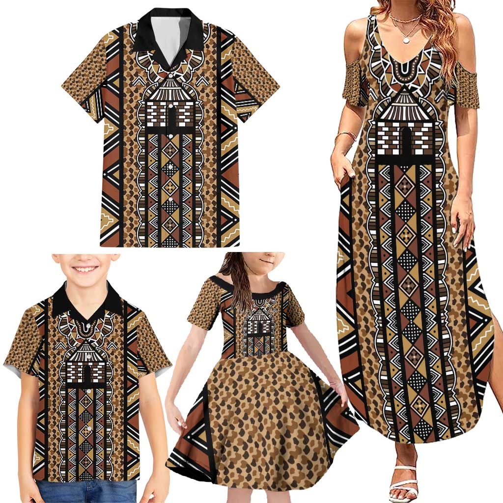 Mali Mud Cloth Leopards Legacy Family Matching Summer Maxi Dress and Hawaiian Shirt Tribal Village - Wonder Print Shop