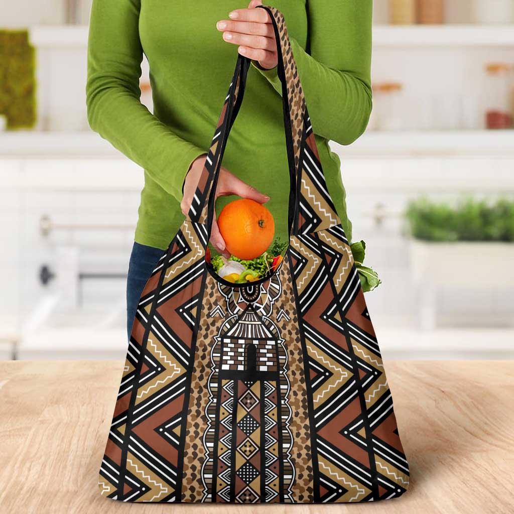 Mali Mud Cloth Leopards Legacy Grocery Bag Tribal Village - Wonder Print Shop