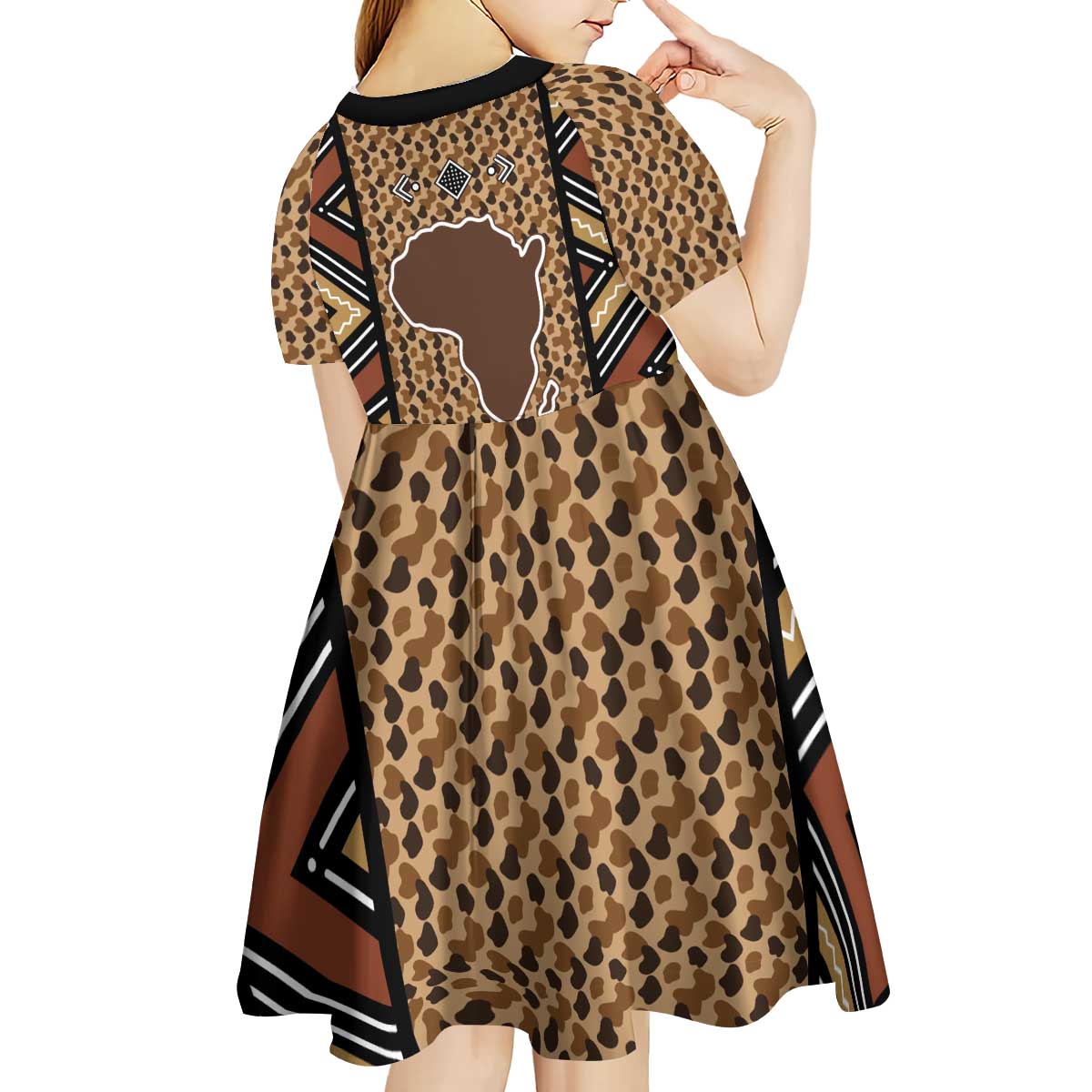 Mali Mud Cloth Leopards Legacy Kid Short Sleeve Dress Tribal Village - Wonder Print Shop