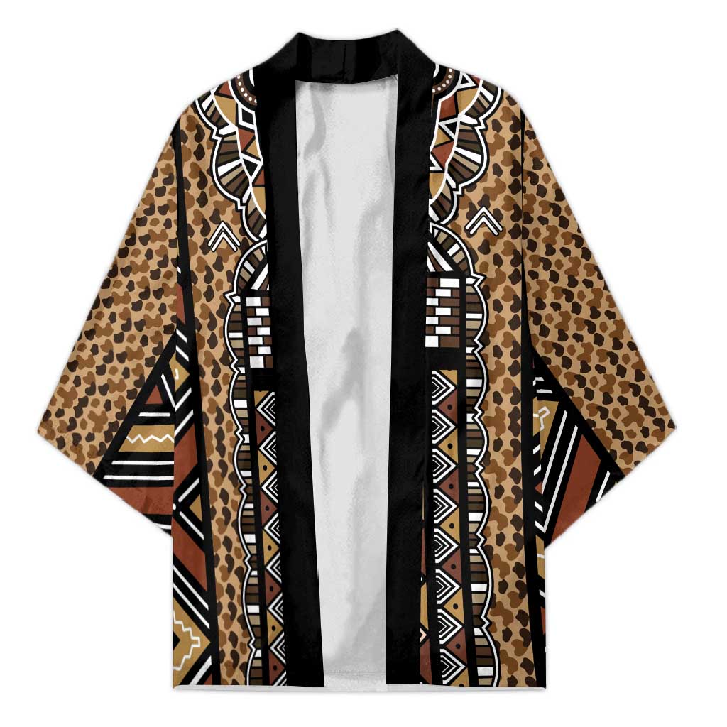Mali Mud Cloth Leopards Legacy Kimono Tribal Village - Wonder Print Shop